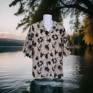 Nova Men Shirt 3XL Green All Over Floral Print Short Sleeve Snap Front 100% Poly